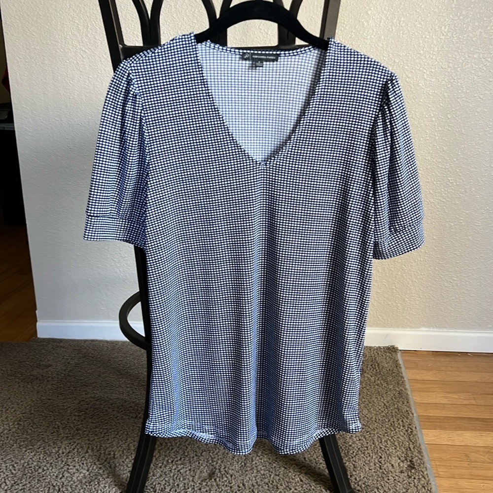 Women’s small blue and white checkered blouse